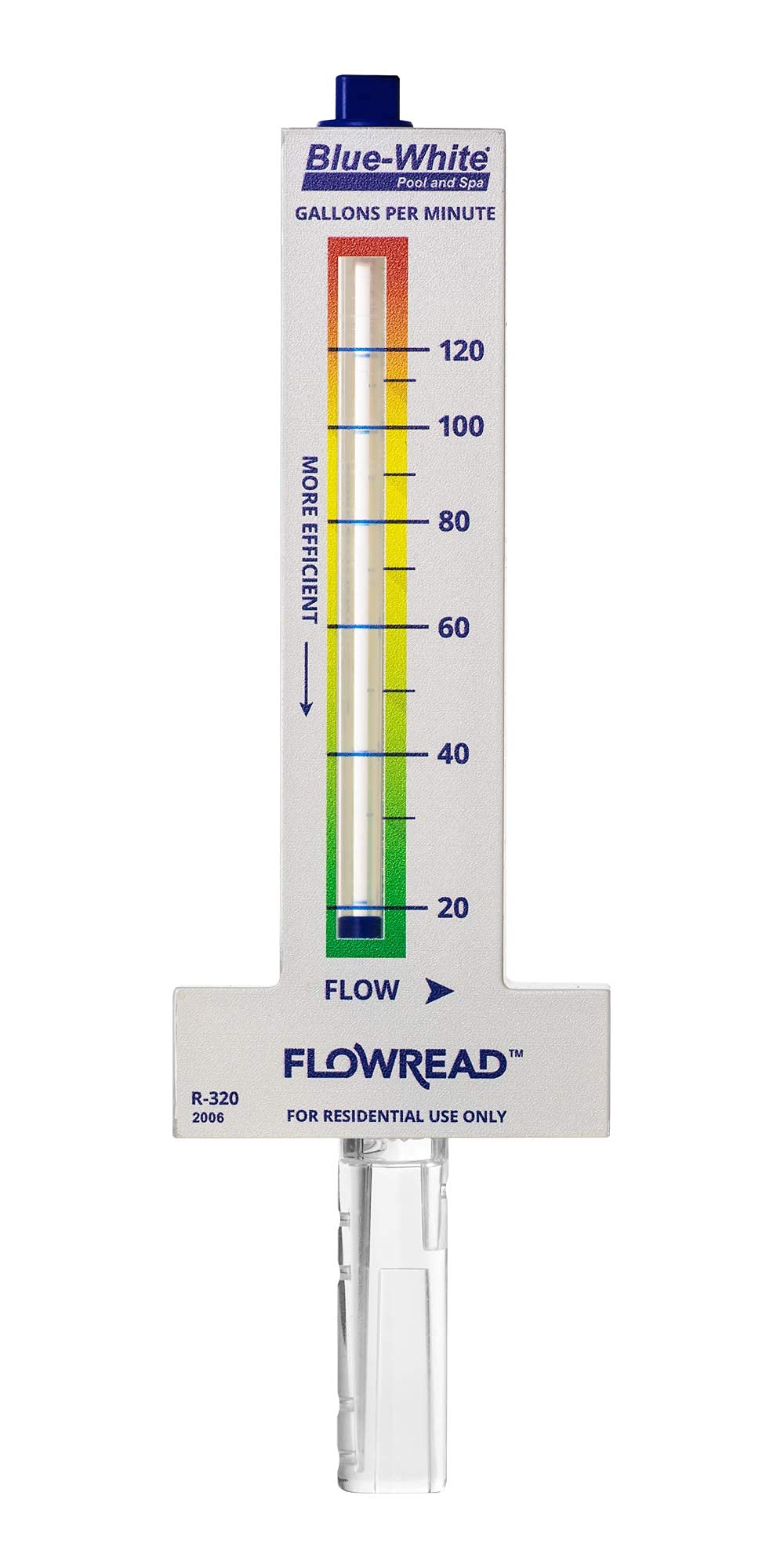 Blue-White FlowREAD R-320 flow meter reading on a 2-inch pipe for precise pool flow