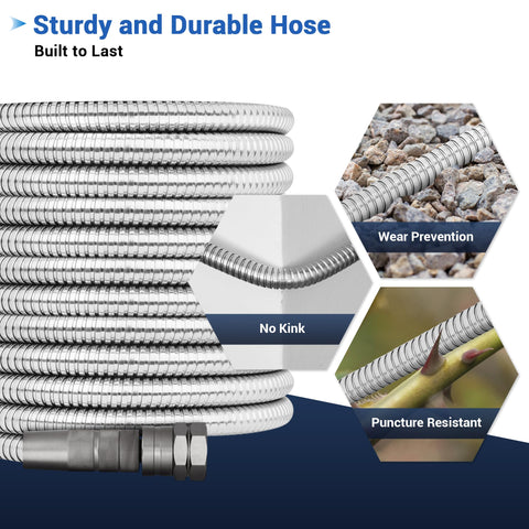 BlueBala 50ft stainless steel garden hose with 500psi burst strength for high-pressure tasks.