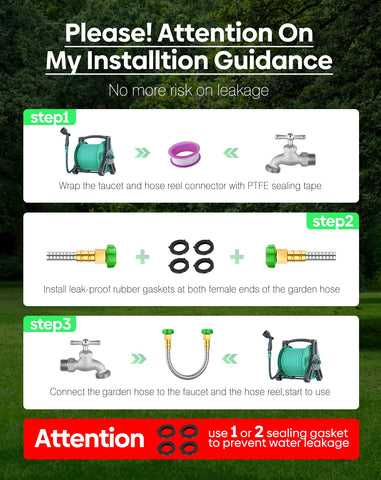 BlueGarden hose package includes PTFE tape and extra rubber seals for sealing.