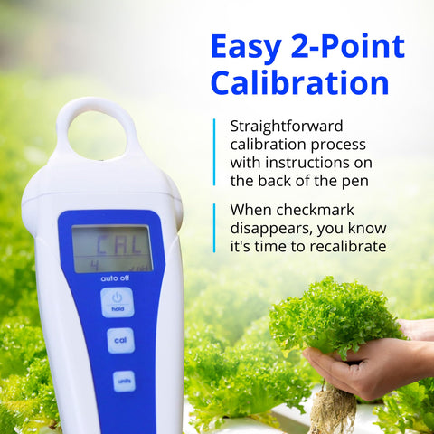 Bluelab pH Pen calibration kit image shows two-point calibration options