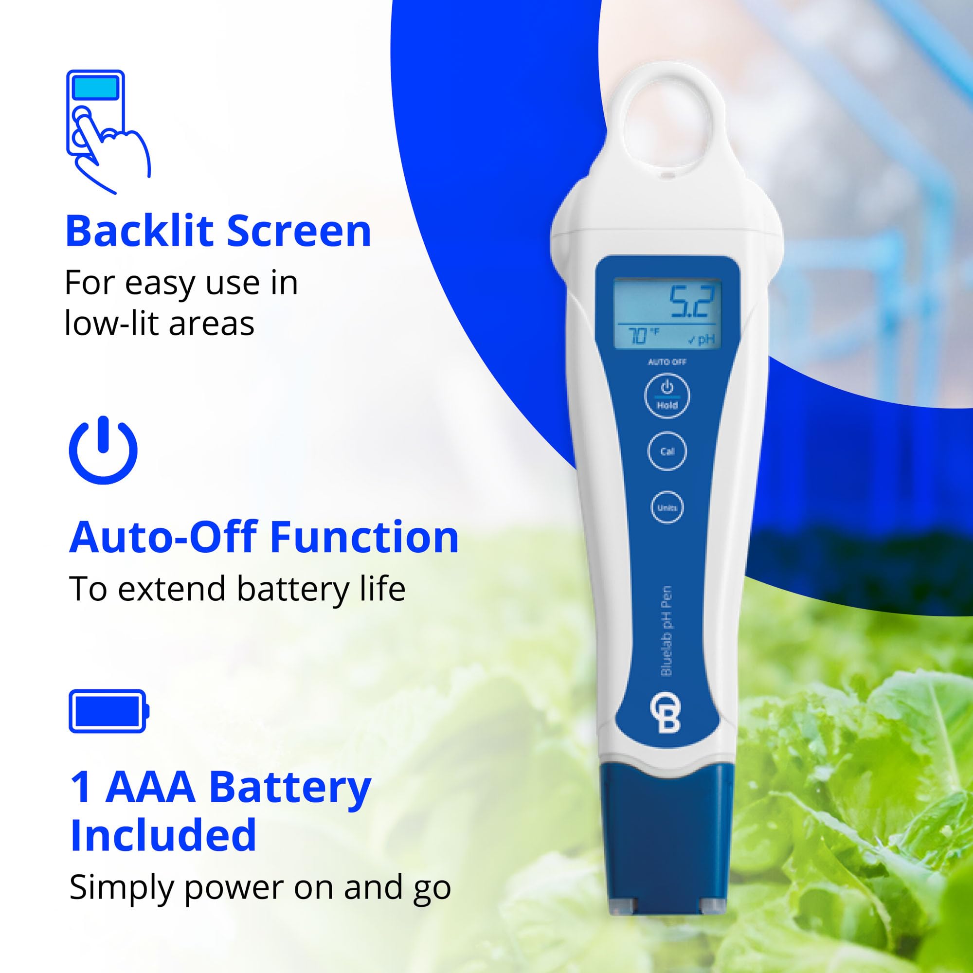 Bluelab pH Pen floating in liquid demonstrates buoyant recovery after spills