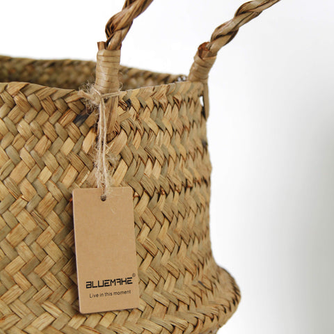 BlueMake Seagrass Belly Basket used for laundry storage and organization.