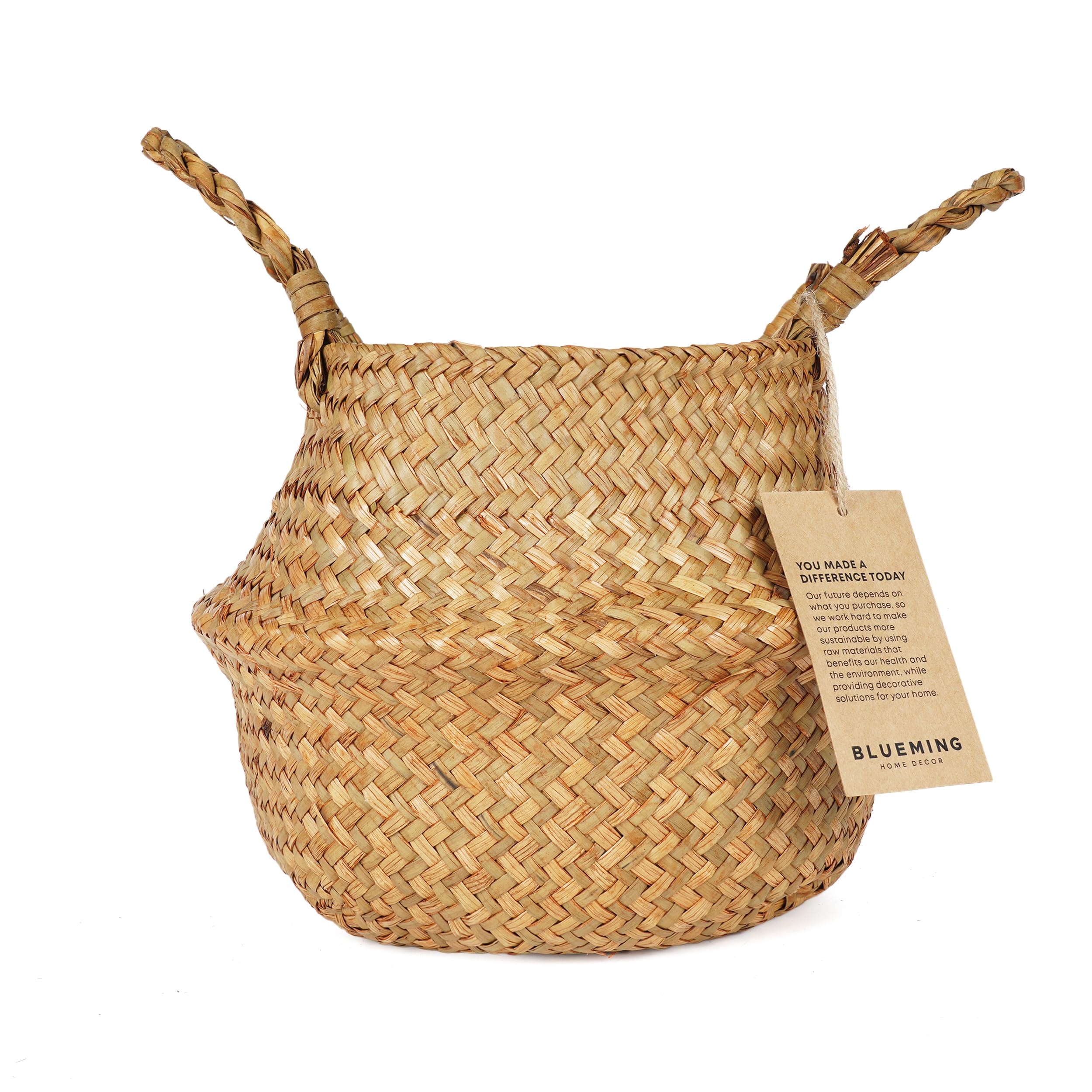 Blueming Home Decor basket planter in seagrass texture, ideal for 7-inch pots.