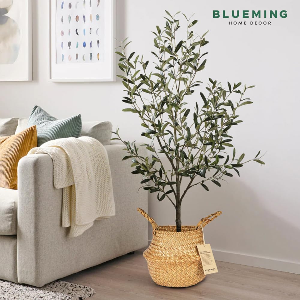 Blueming Olive Tree Basket features a durable, lightweight weave for plant organization.