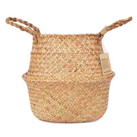 Blueming Olive Tree Basket with wicker-seagrass texture used as a stylish planter cover.