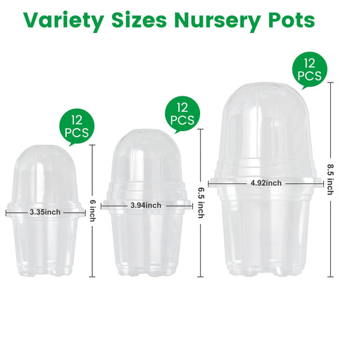 Bluepro 3-5 inch clear nursery pot offers visibility for root checks.