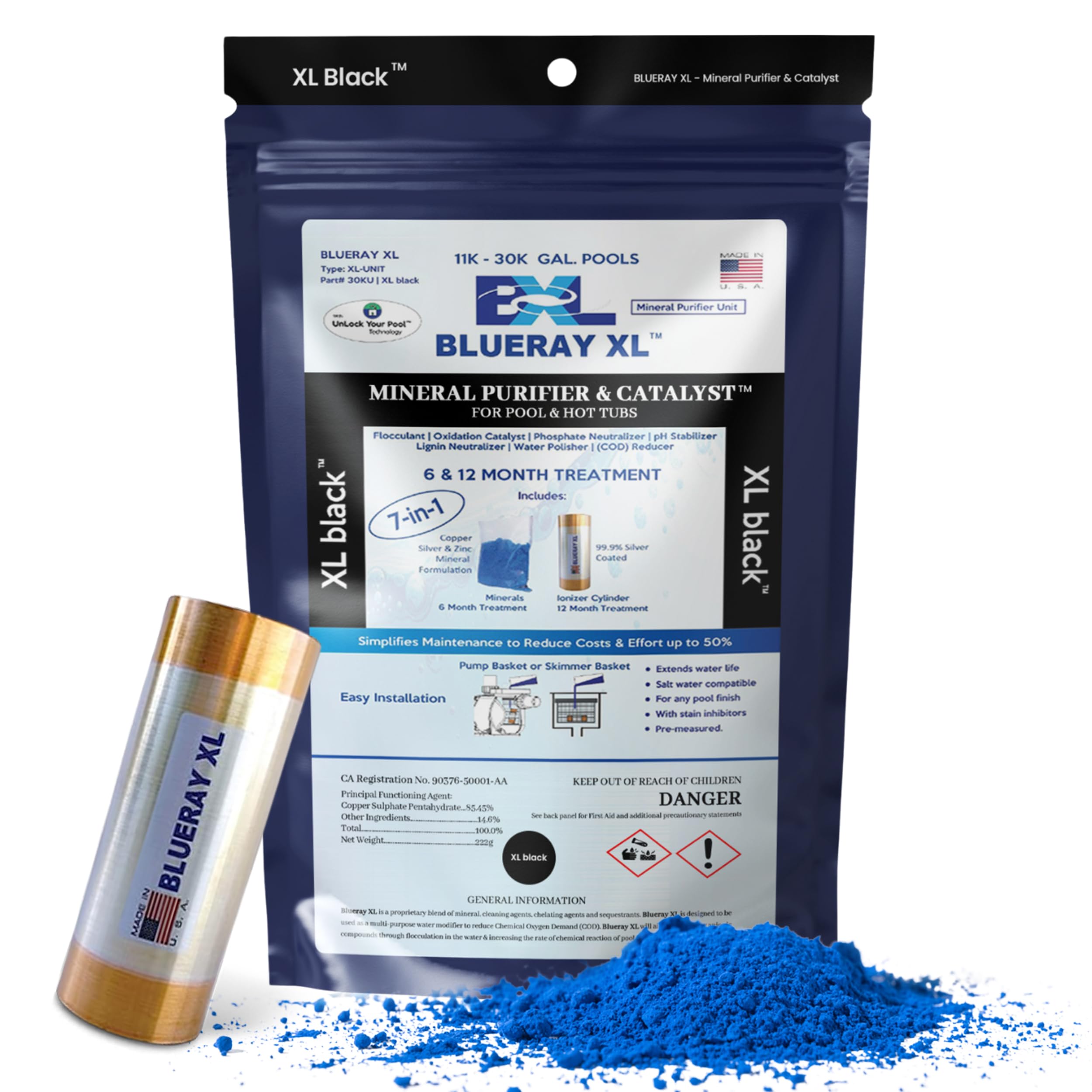 Blueray XL Black Mineral Purifier with copper ionizer enhances pool water clarity