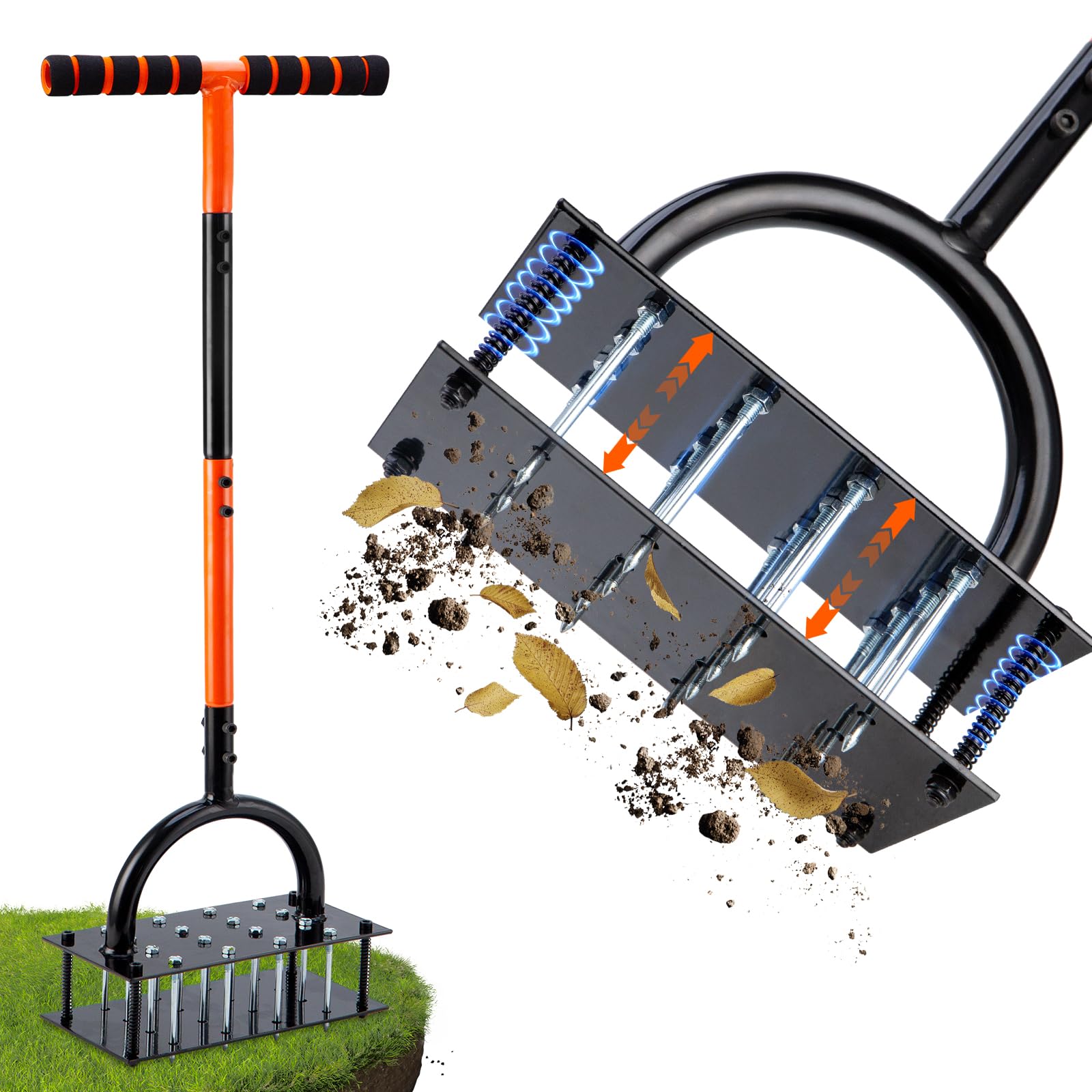Bluesea Lawn Aerator with 16 spikes ready for efficient soil loosening.