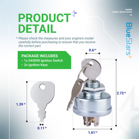 BlueStars 045898 ignition switch with two keys for quick access