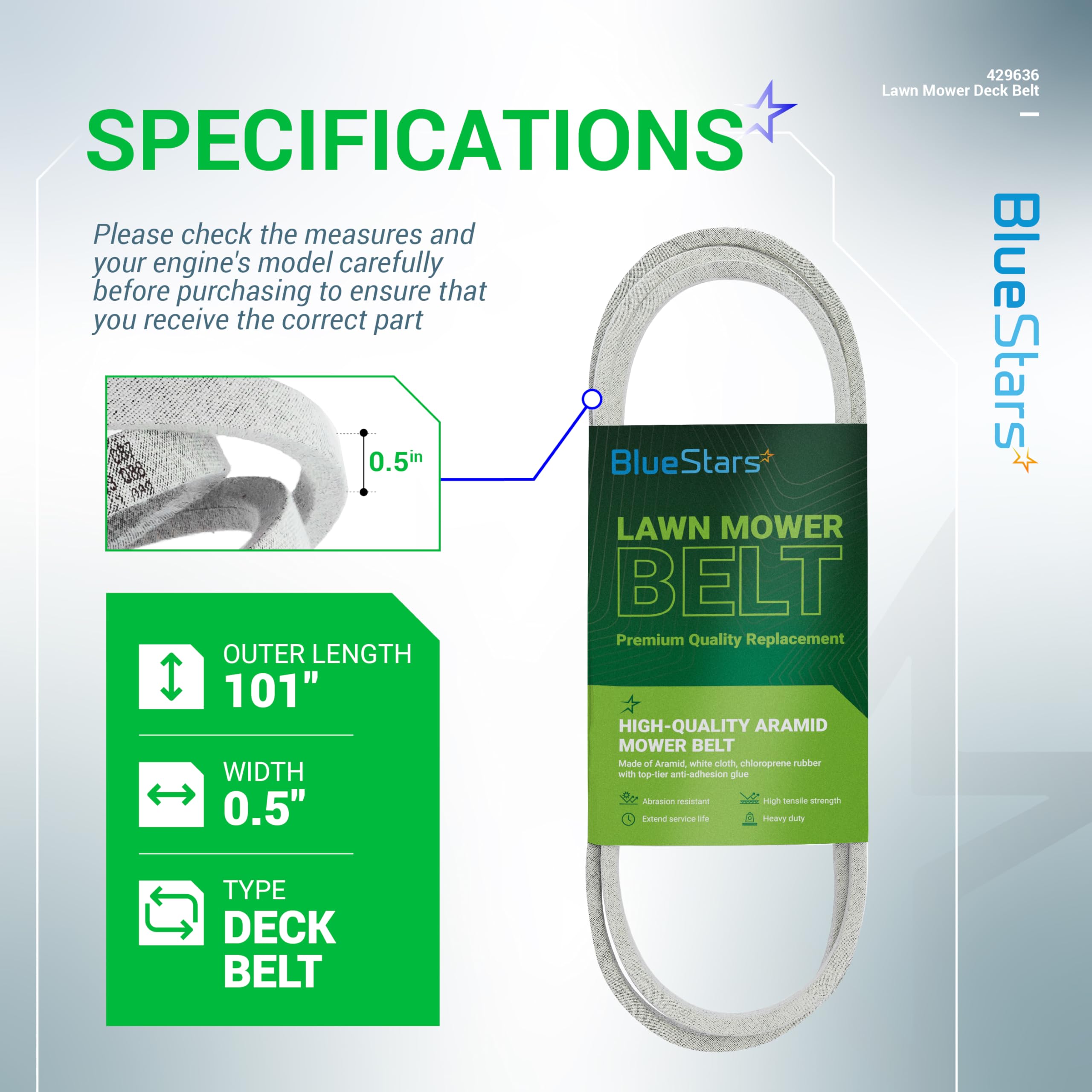 BlueStars 197253 deck belt supports reliable operation across multiple mower brands