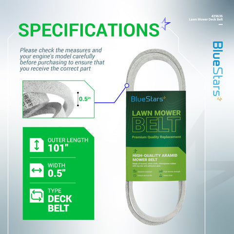 BlueStars 197253 deck belt supports reliable operation across multiple mower brands