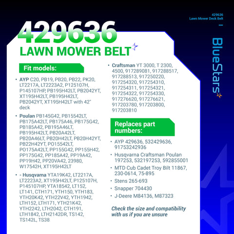 BlueStars 532197253 deck belt ensures steady cutting on 42-inch decks