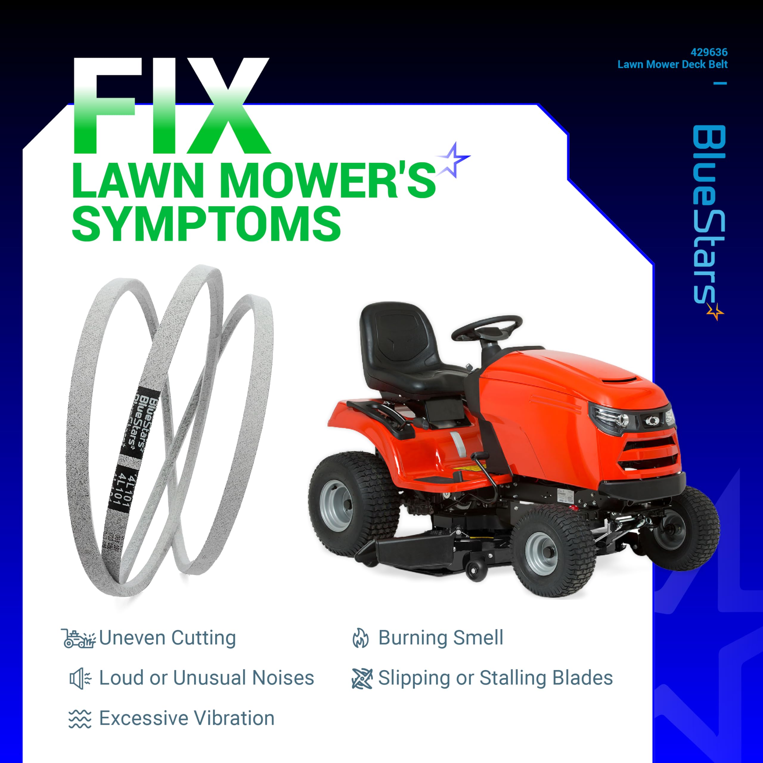 BlueStars 592855001 drive belt resists wear, extending service life during regular mowing