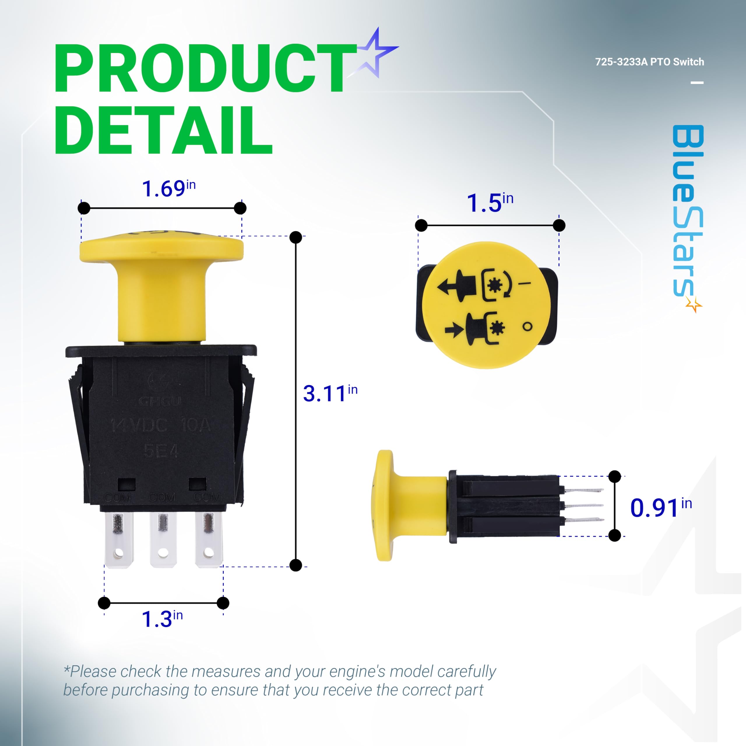 BlueStars 725-3233A switch side view highlights 2-position blade control
