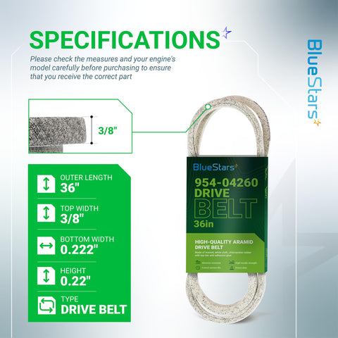 BlueStars 954-04260 belt model list highlights supported machines