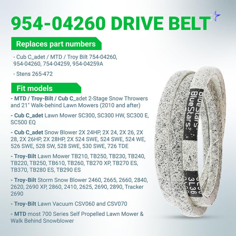 BlueStars 954-04260 belt installed on Troy-Bilt machines