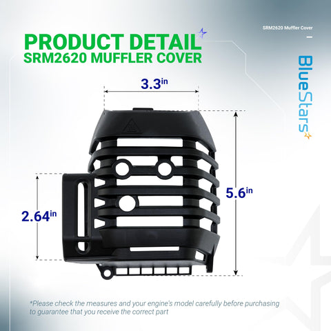 BlueStars A320001200 muffler cover side view highlighting durable plastic