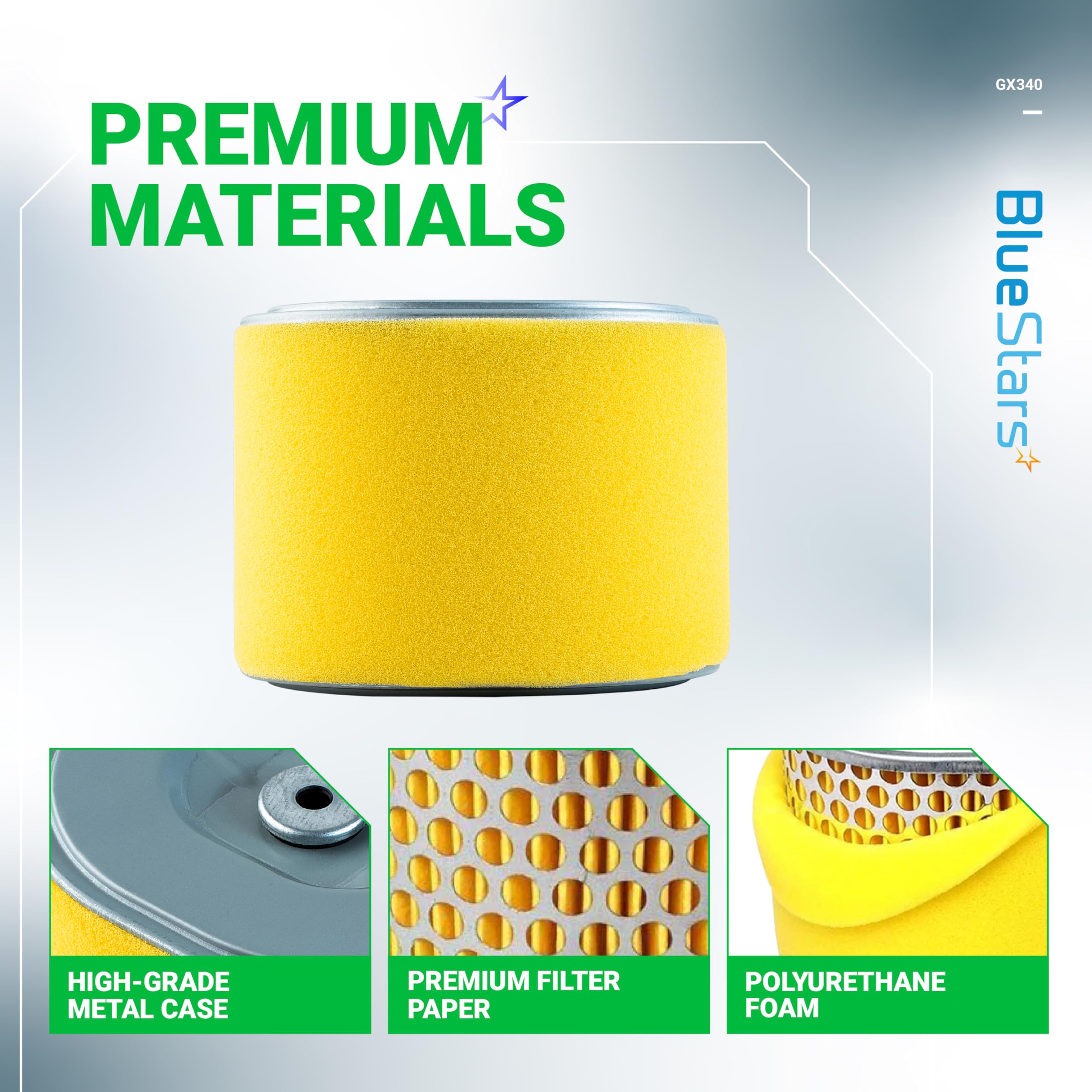 BlueStars air filter foam and metal frame for GX340 and GX390—built to last