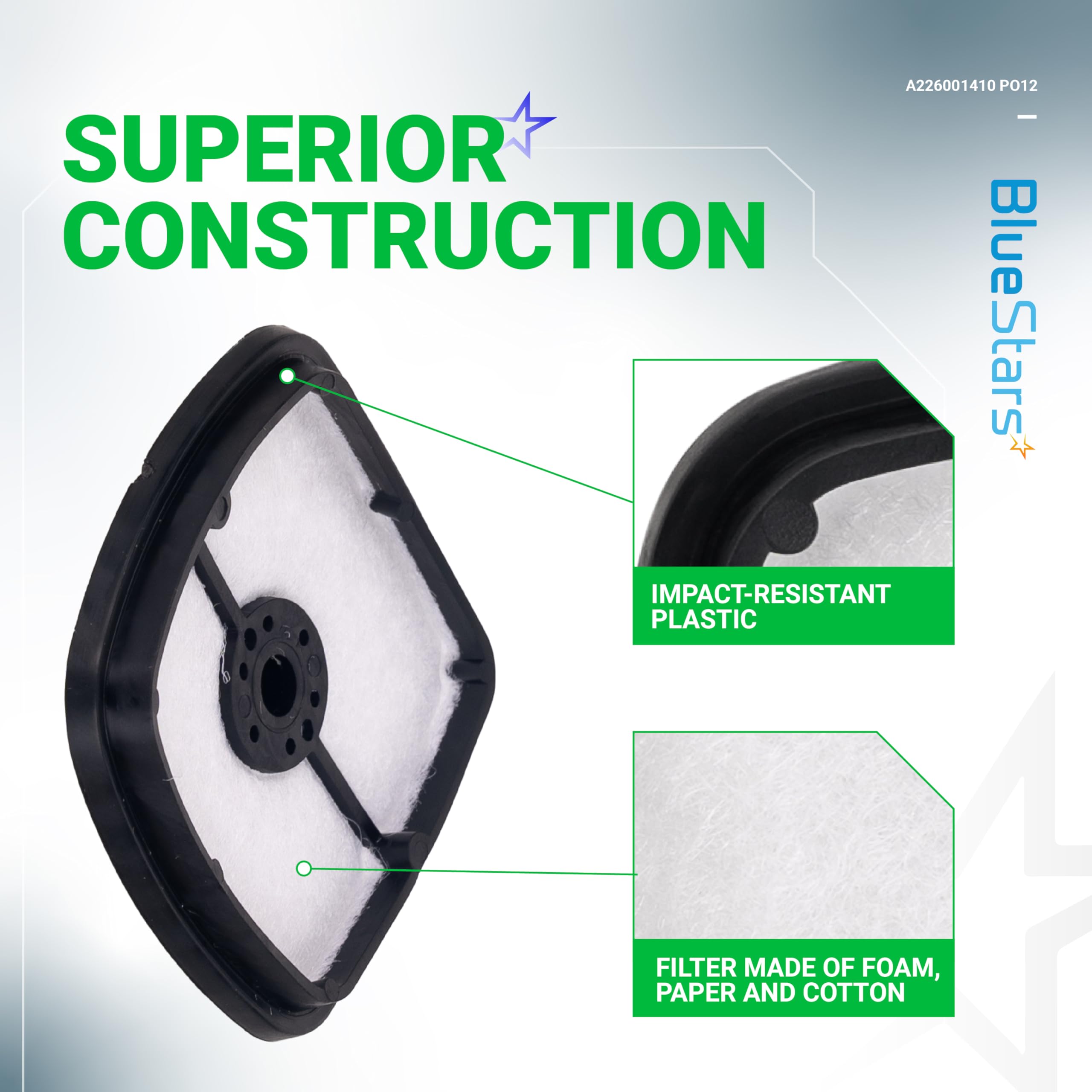 BlueStars exact-match air filter reference for Echo gear guarantees precise replacement