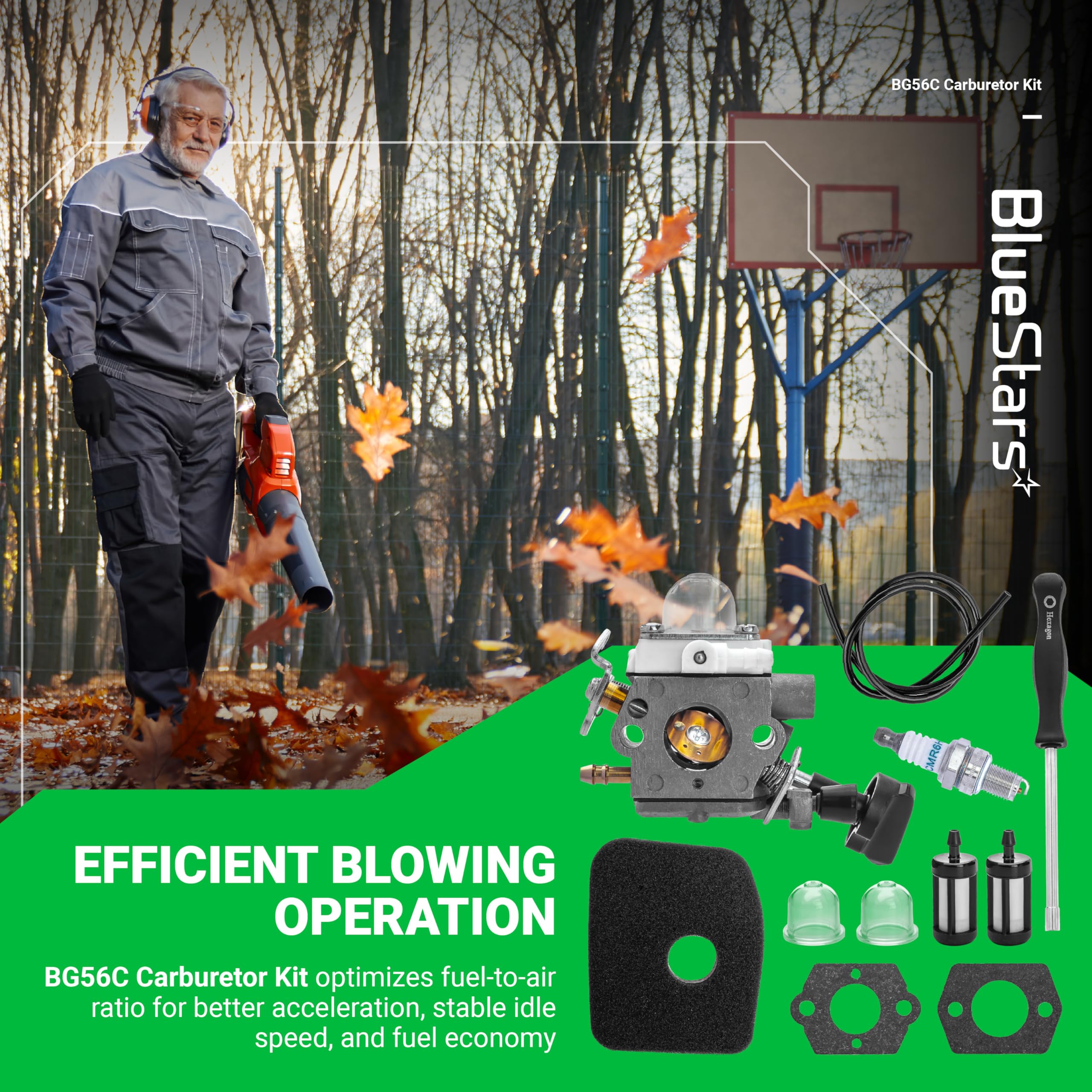 BlueStars gasket pair ensures reliable seals during vigorous blower use.