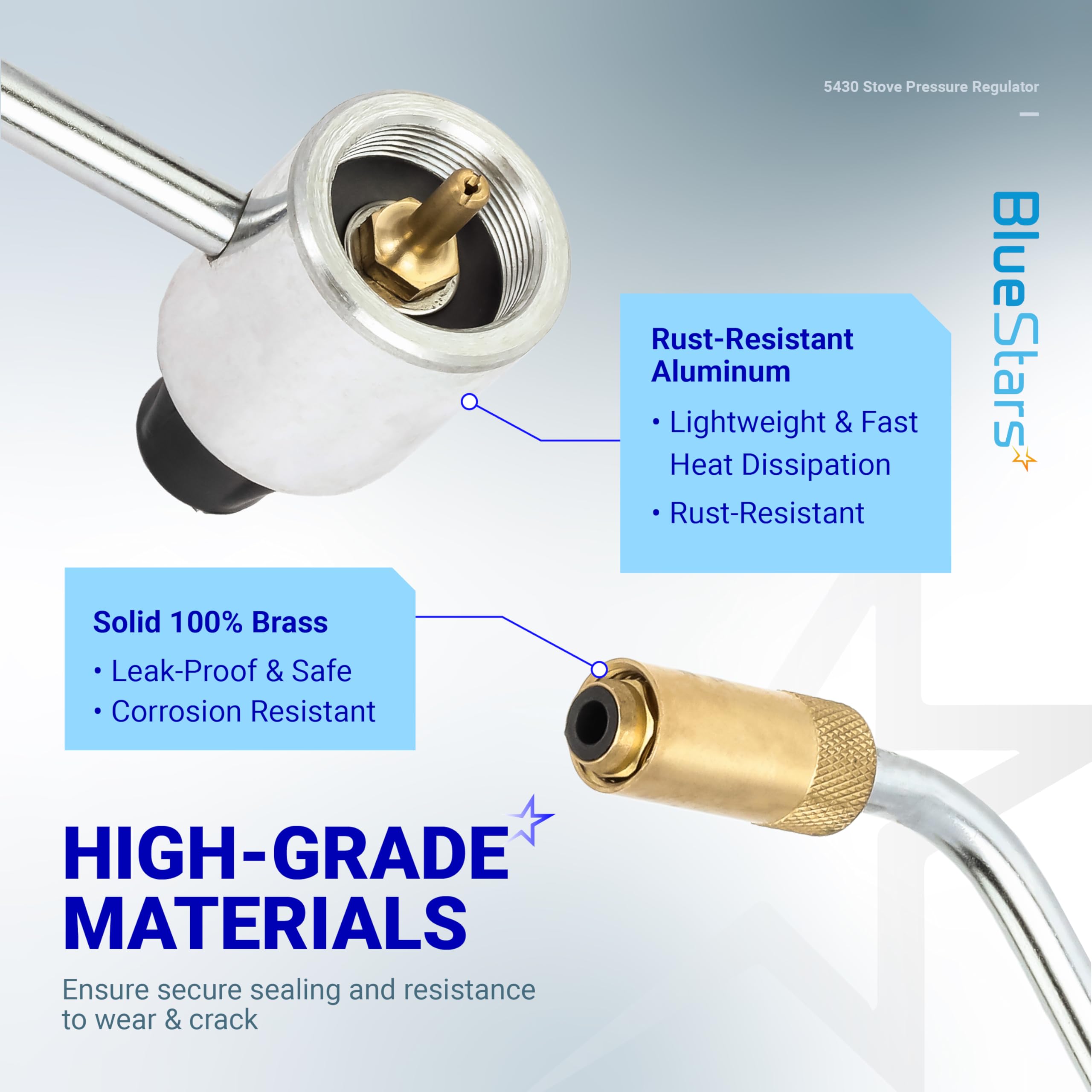 BlueStars brass and aluminum construction resists heat and outdoor elements