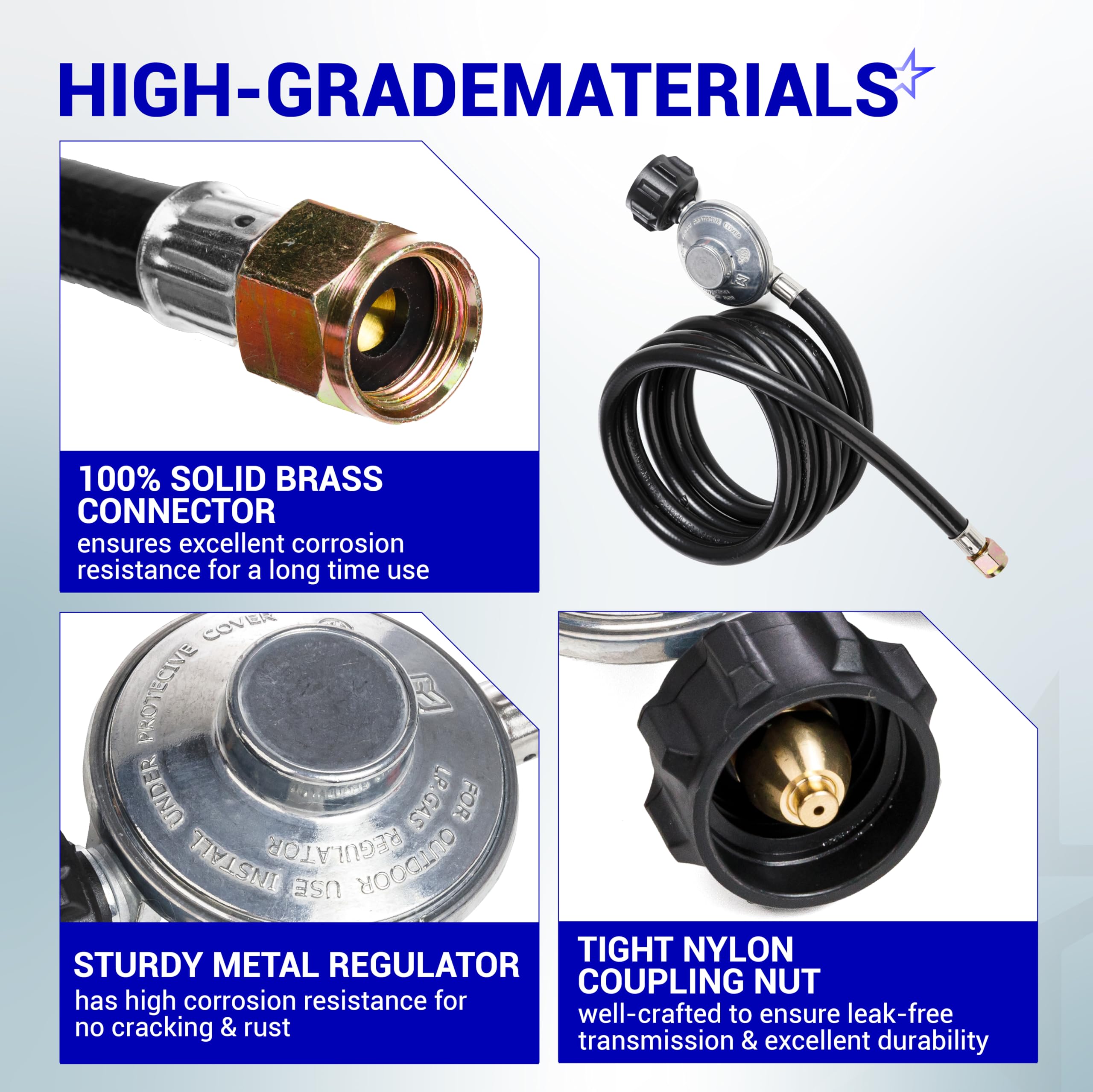 BlueStars brass connectors provide rust-free durability outdoors.
