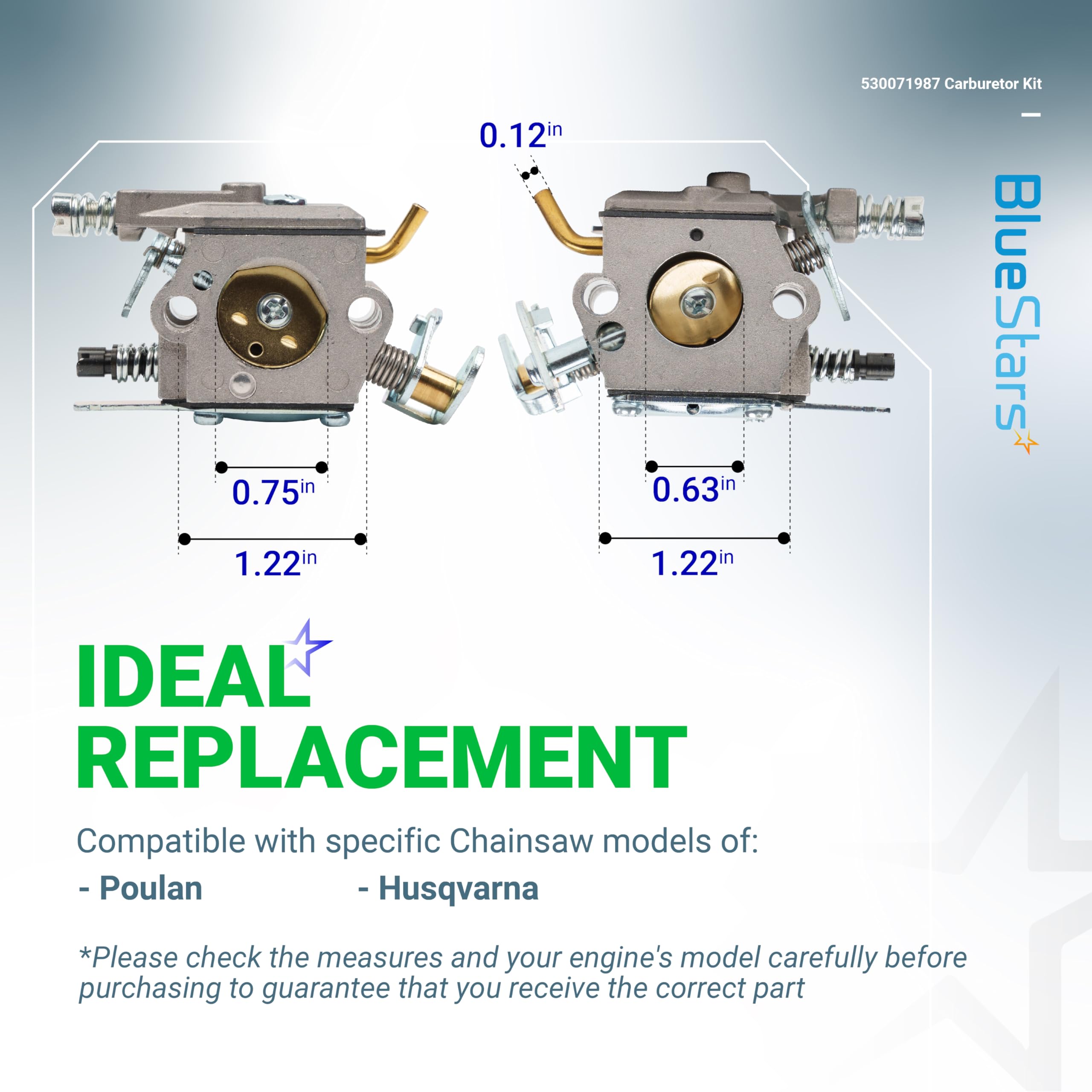 BlueStars carburetor Poulan Pro kit image shows comprehensive maintenance components