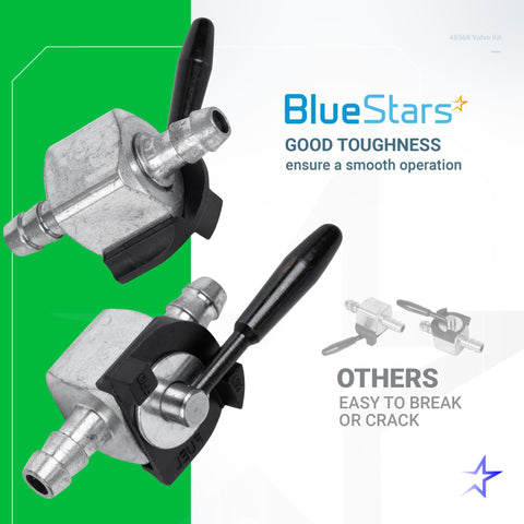 BlueStars compatibility chart shows compatible brands including Scag and Oregon