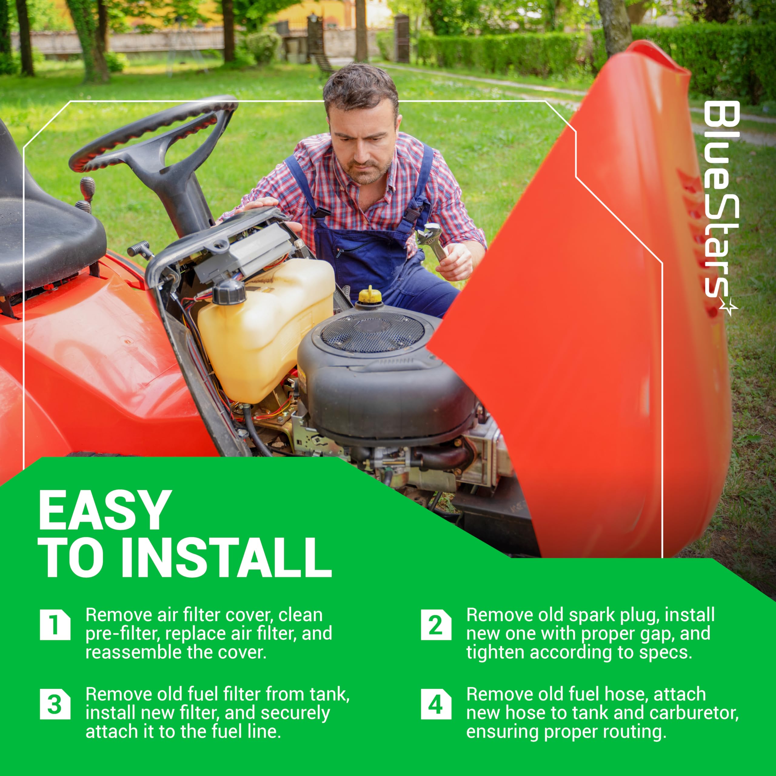 BlueStars compatibility chart image outlining John Deere and Husqvarna coverage