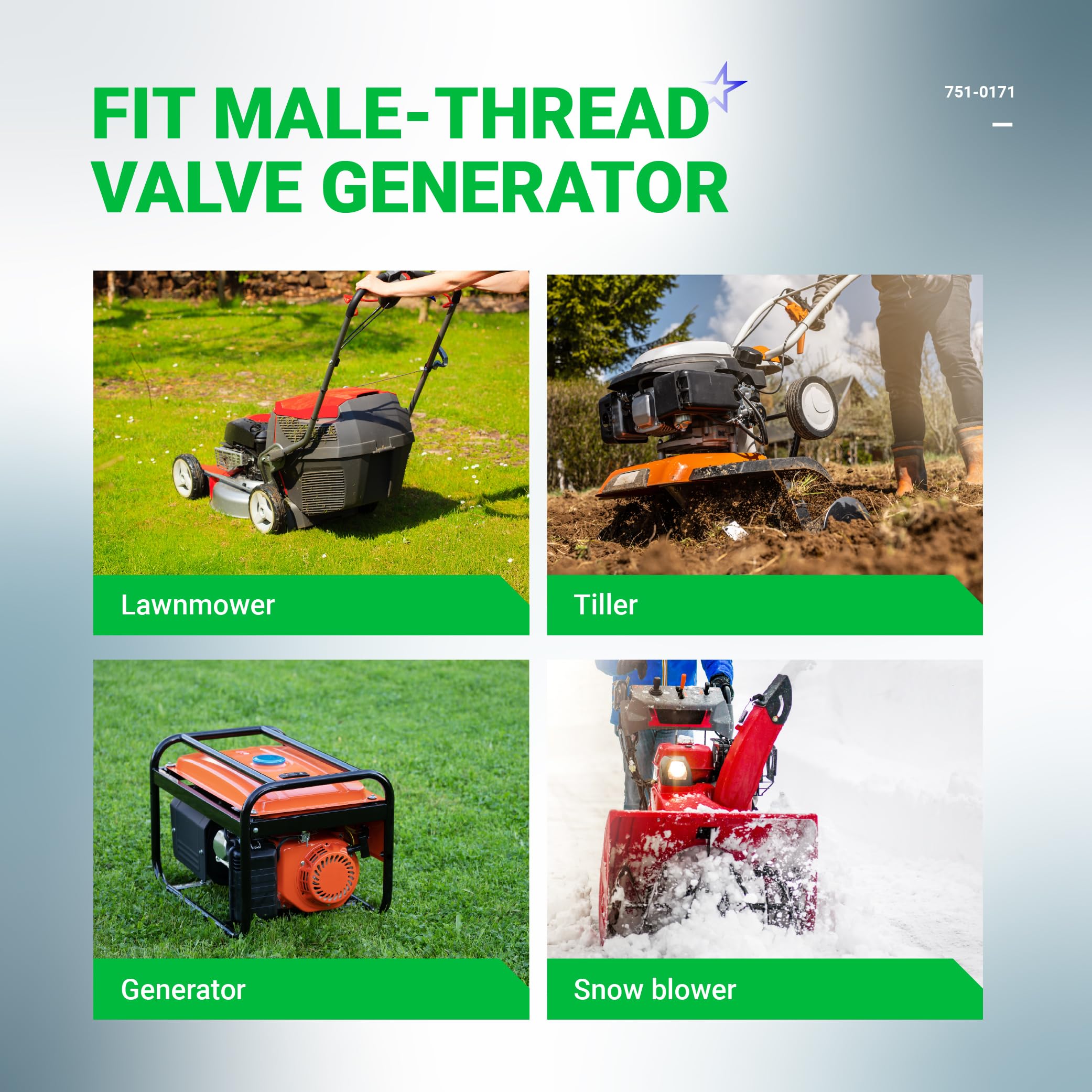 BlueStars compatibility note highlights MTD, Troy-Bilt, and Toro fit.