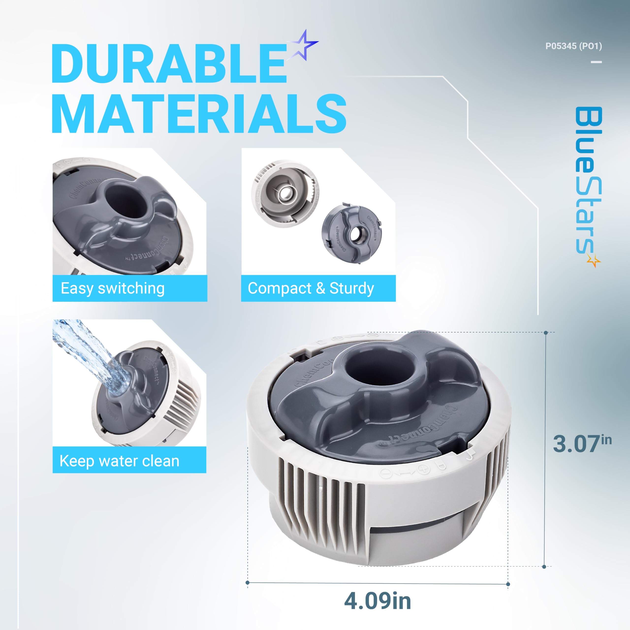 BlueStars chlorine dispenser connected to Lay-Z-Spa connector for simple maintenance