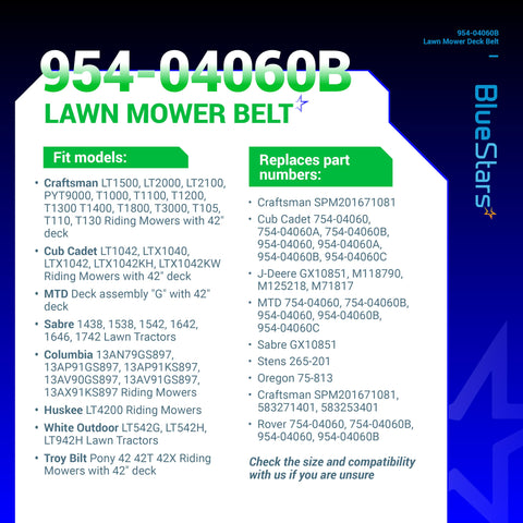 BlueStars Cub Cadet 42in deck-belt fit keeps the deck turning with steadier tension
