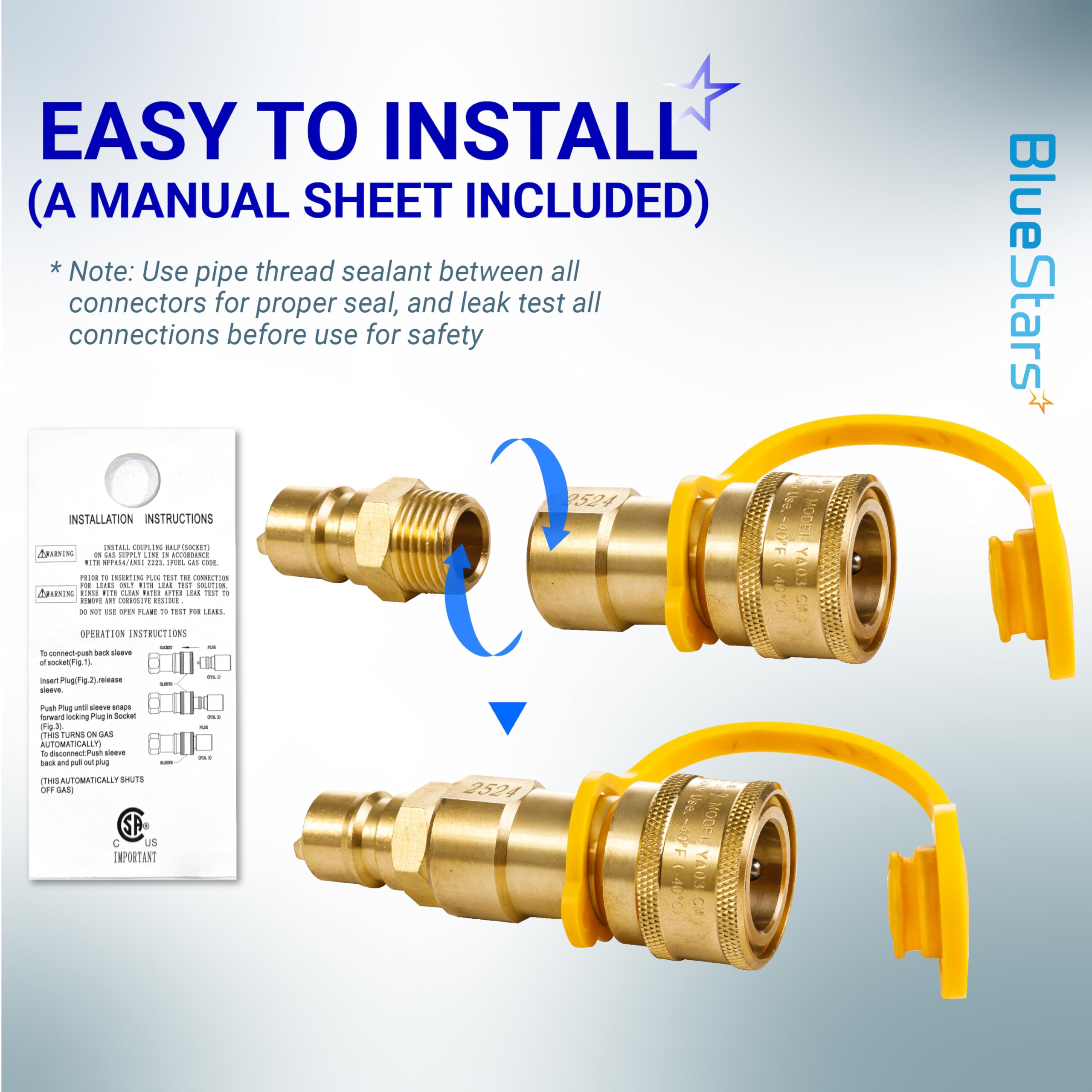 BlueStars easy install guide illustrating tool-free setup process