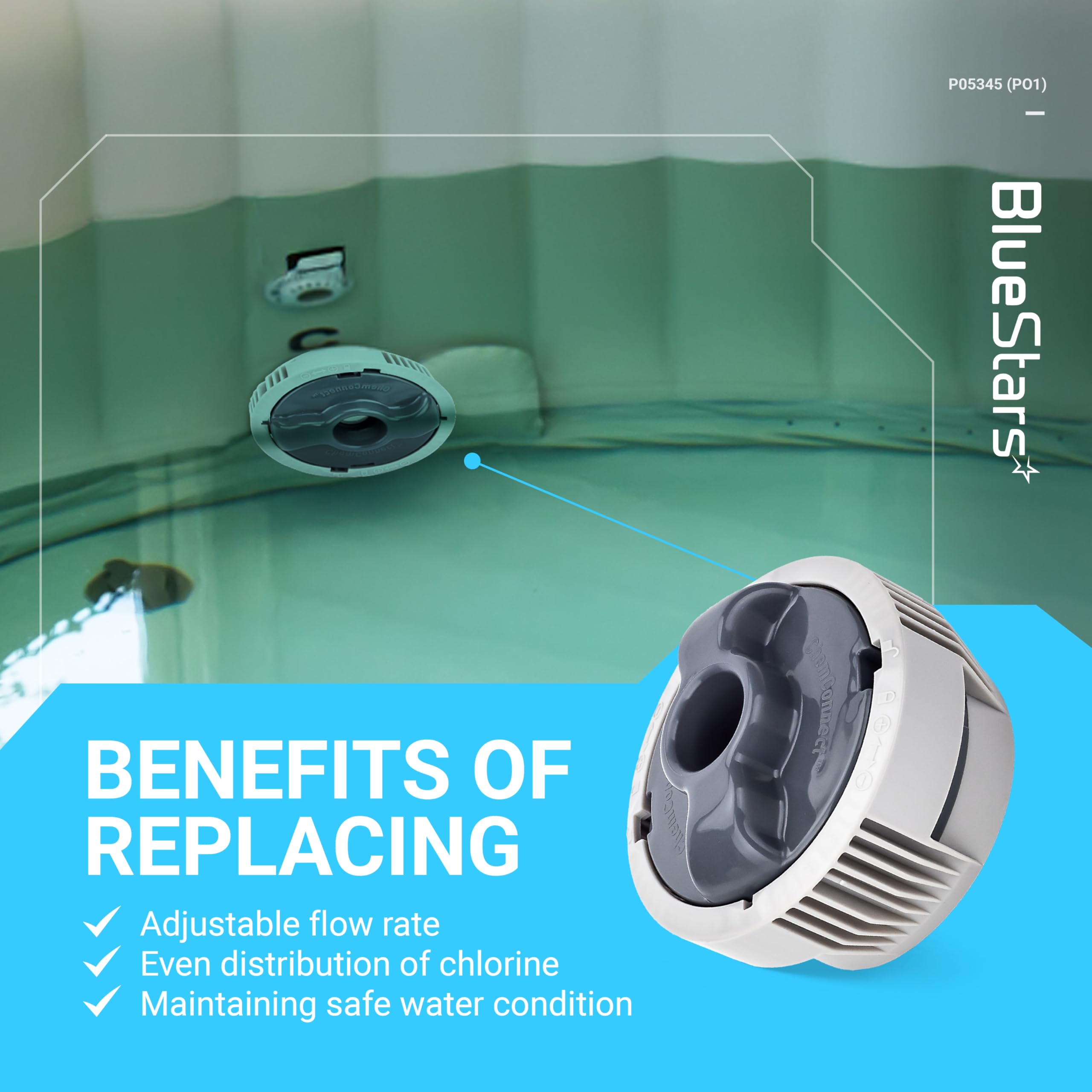 BlueStars easy-installation design showing wall attachment and flow adjustment