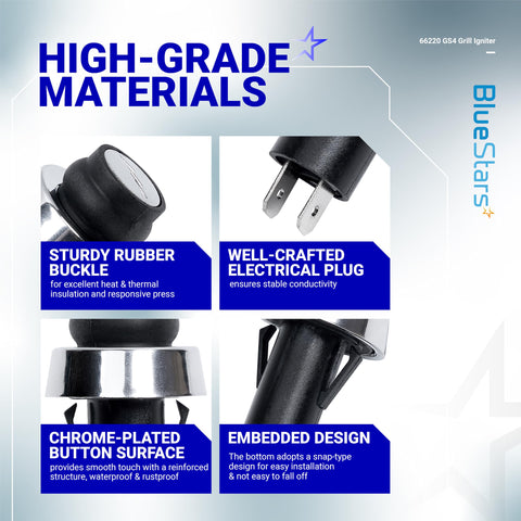 BlueStars igniter button profile detail resists heat and oil