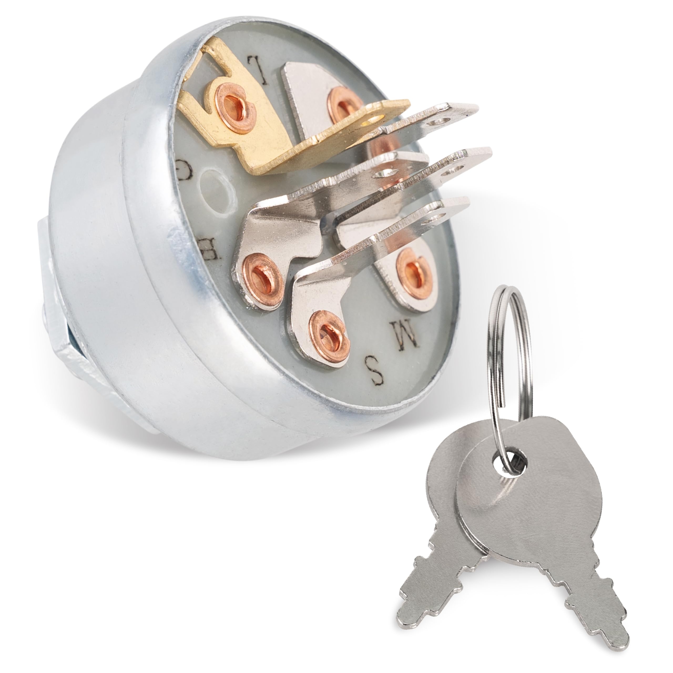 BlueStars ignition switch with 3-position, 5-terminal design for reliable, smooth mower starting.