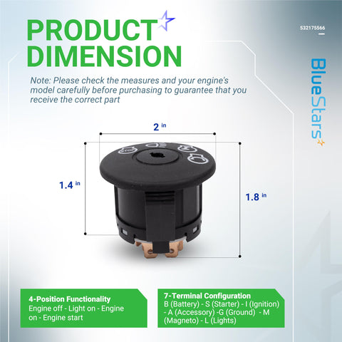 BlueStars ignition switch with two keys for secure, ready-to-use operation.