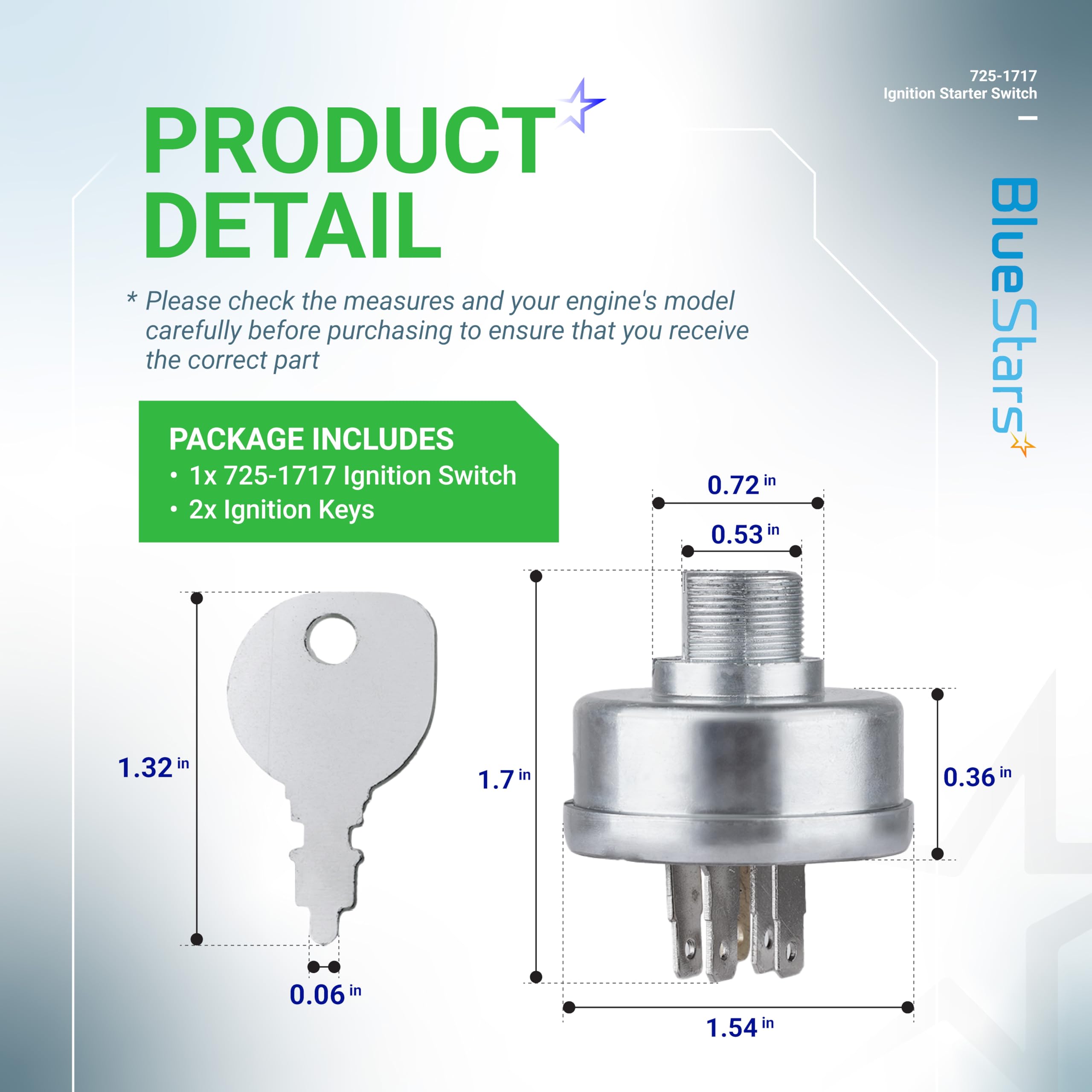 BlueStars ignition switch side view illustrating compact design for easy install