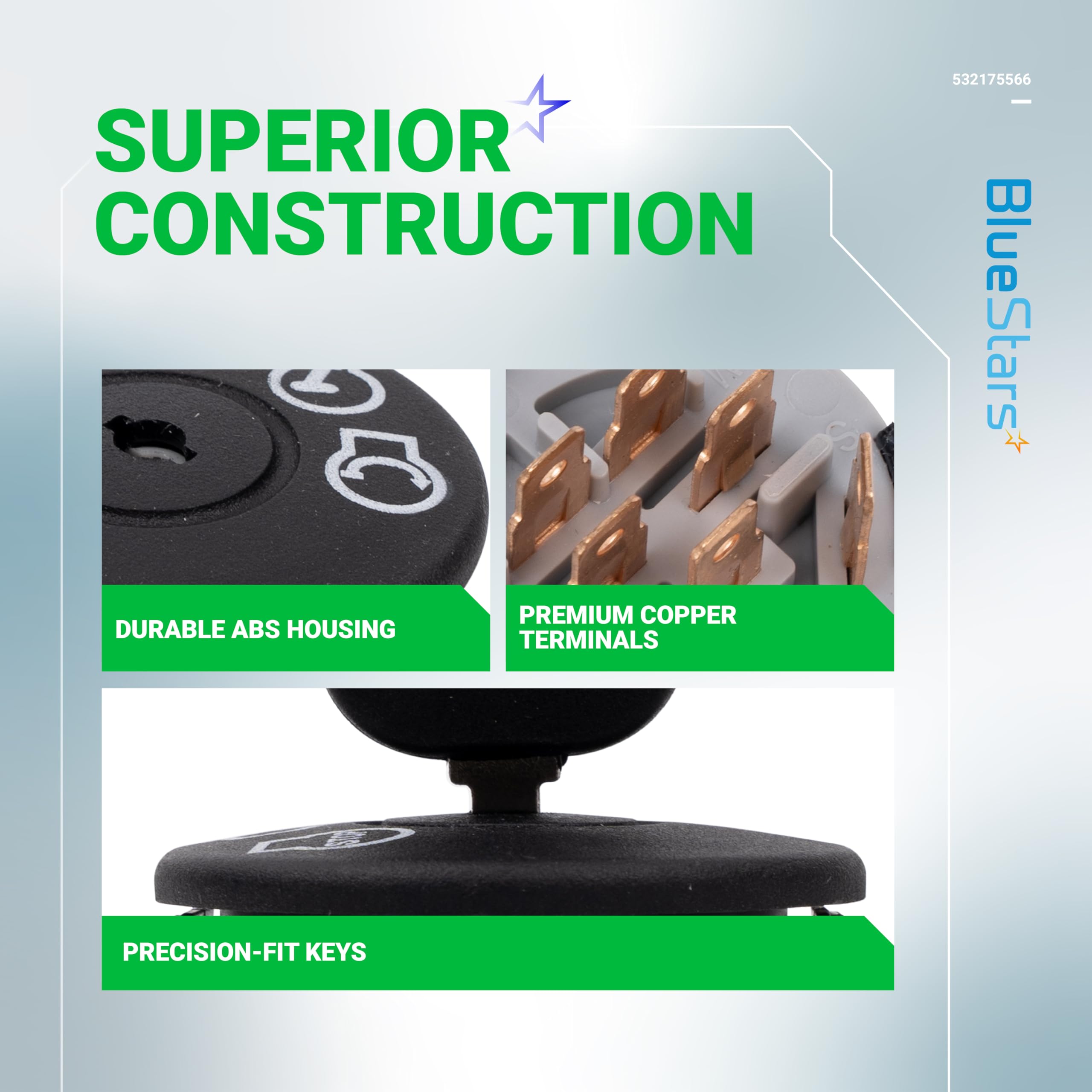 BlueStars copper terminals on the switch ensure reliable conductivity.