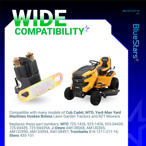 BlueStars MTD and John Deere compatible relay supports reliable starts across lawn tractors.