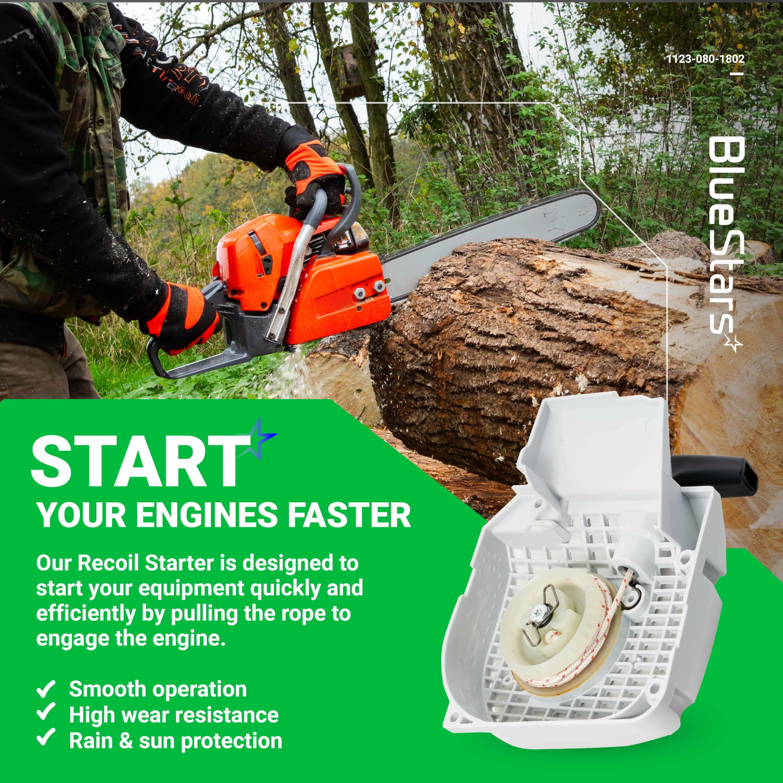 BlueStars nylon rope provides easy retraction and wear resistance.