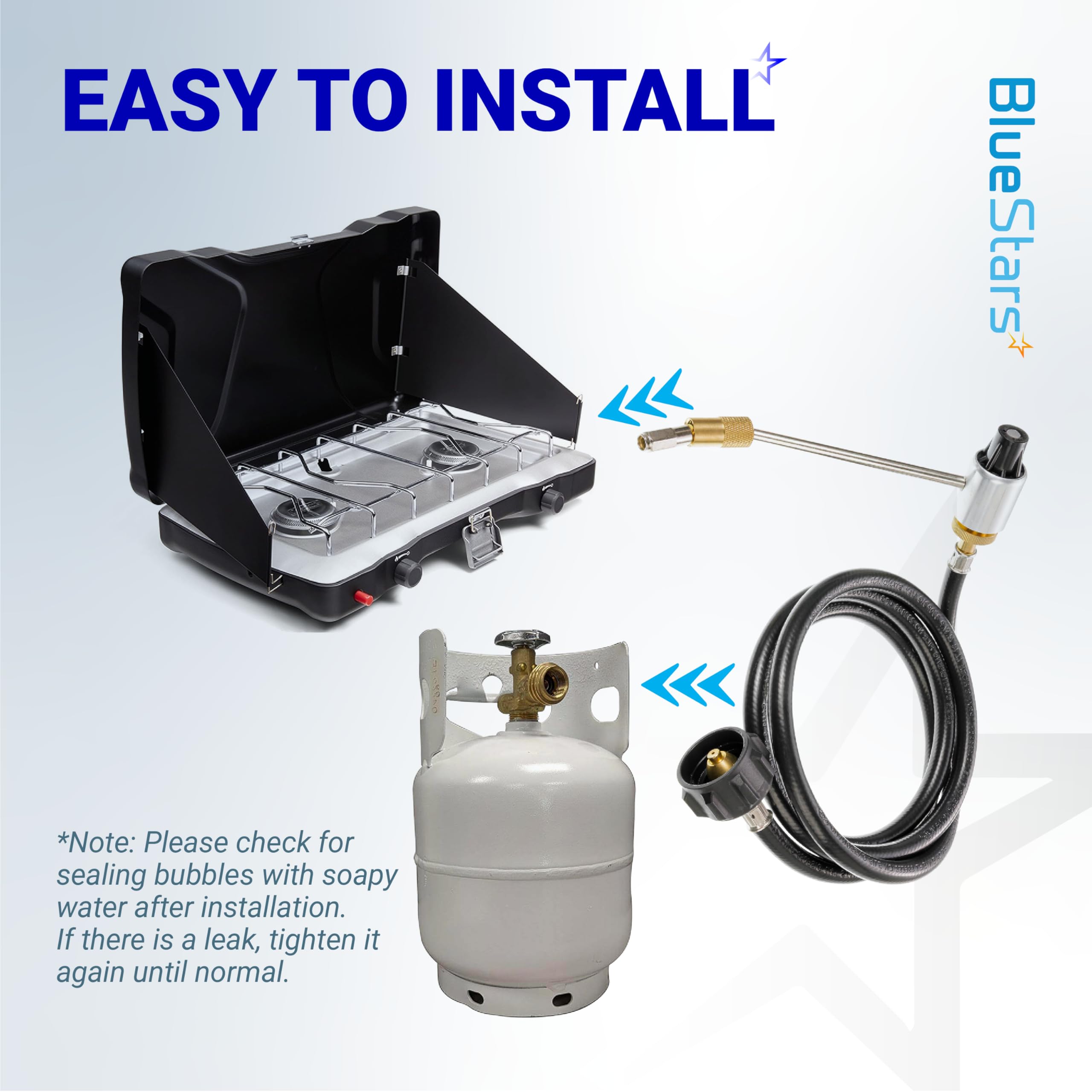 BlueStars package includes regulator and 6ft hose for easy setup