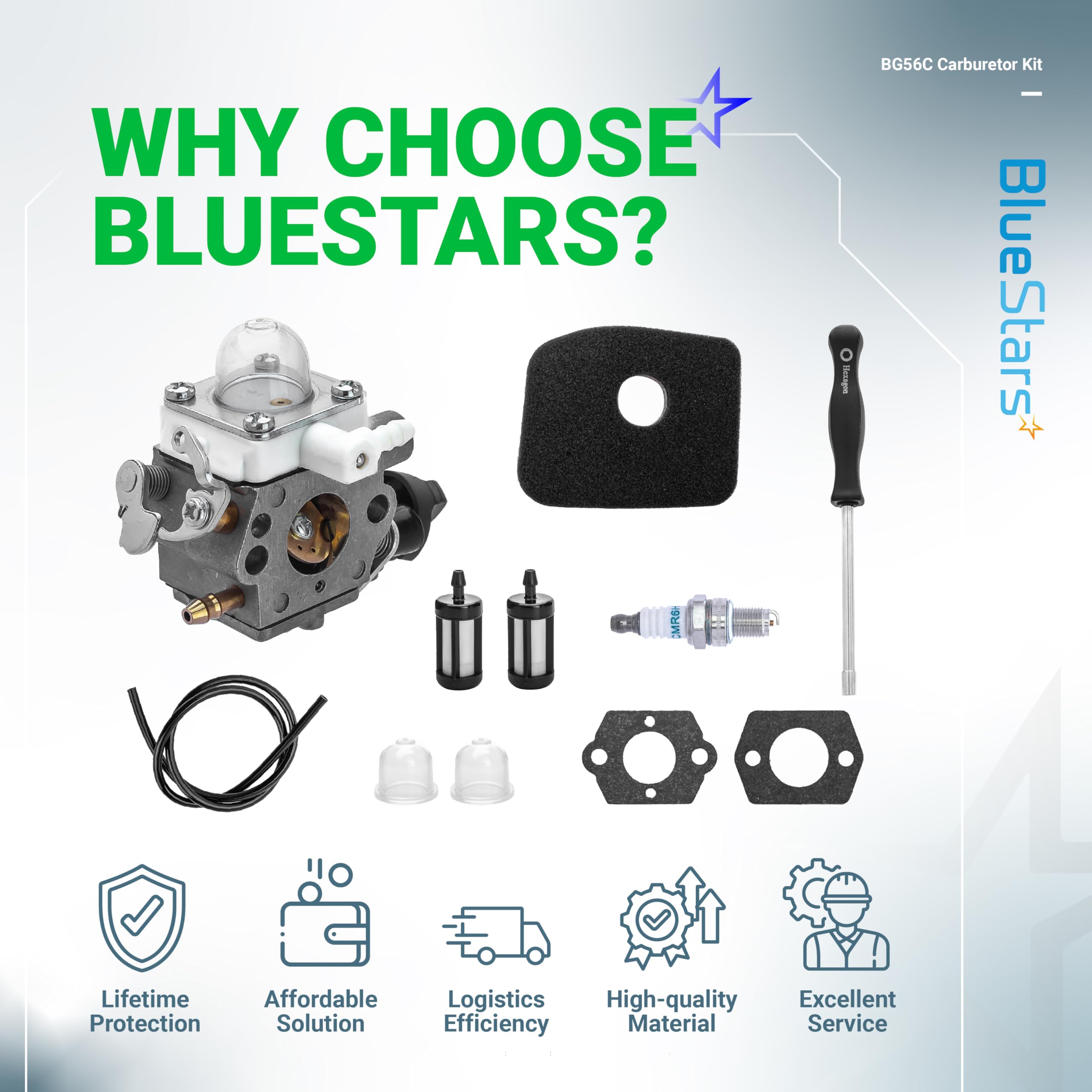 BlueStars packaging contents include all essential parts for quick replacement.