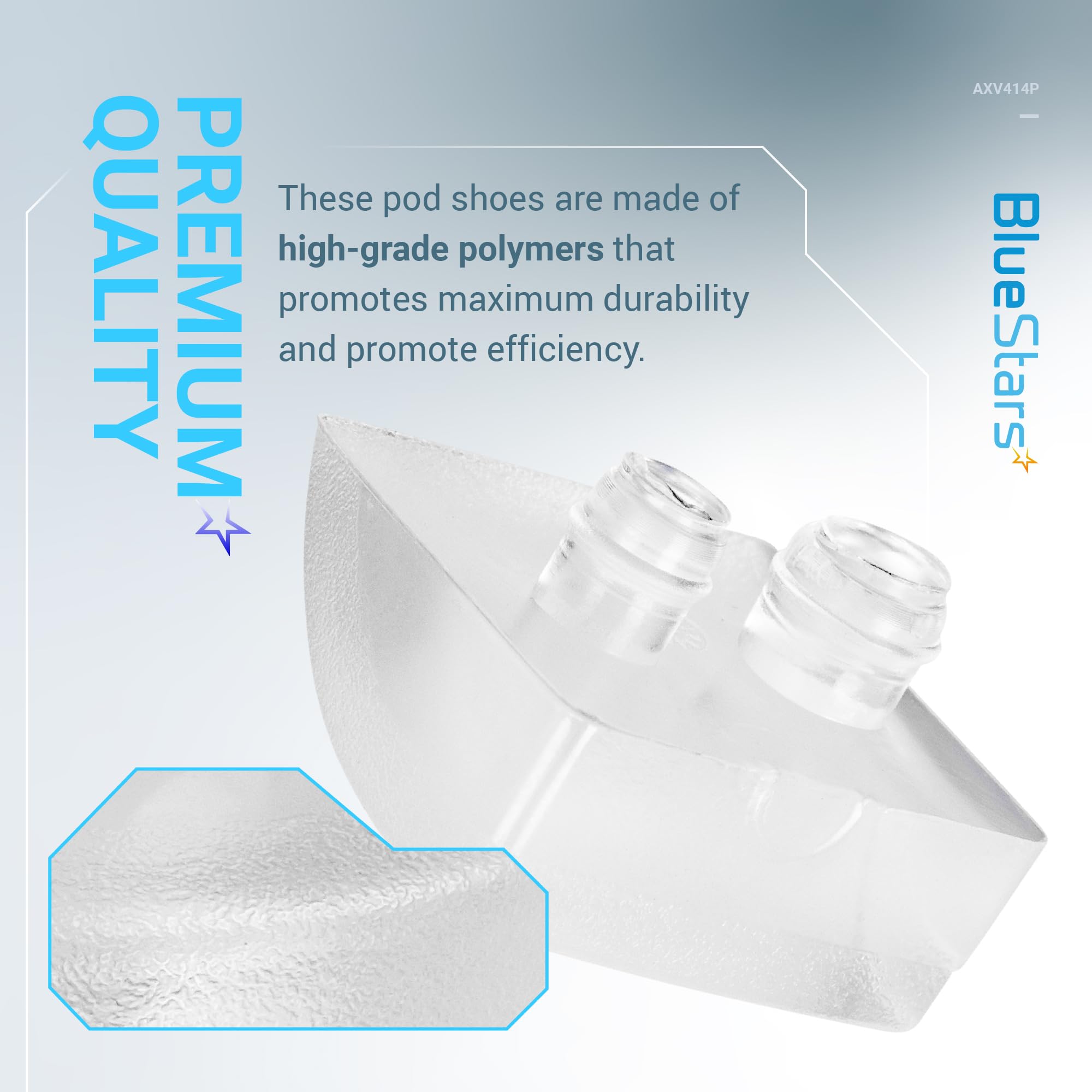 BlueStars pod shoe protects pool surfaces to prevent scratches during cleaning.