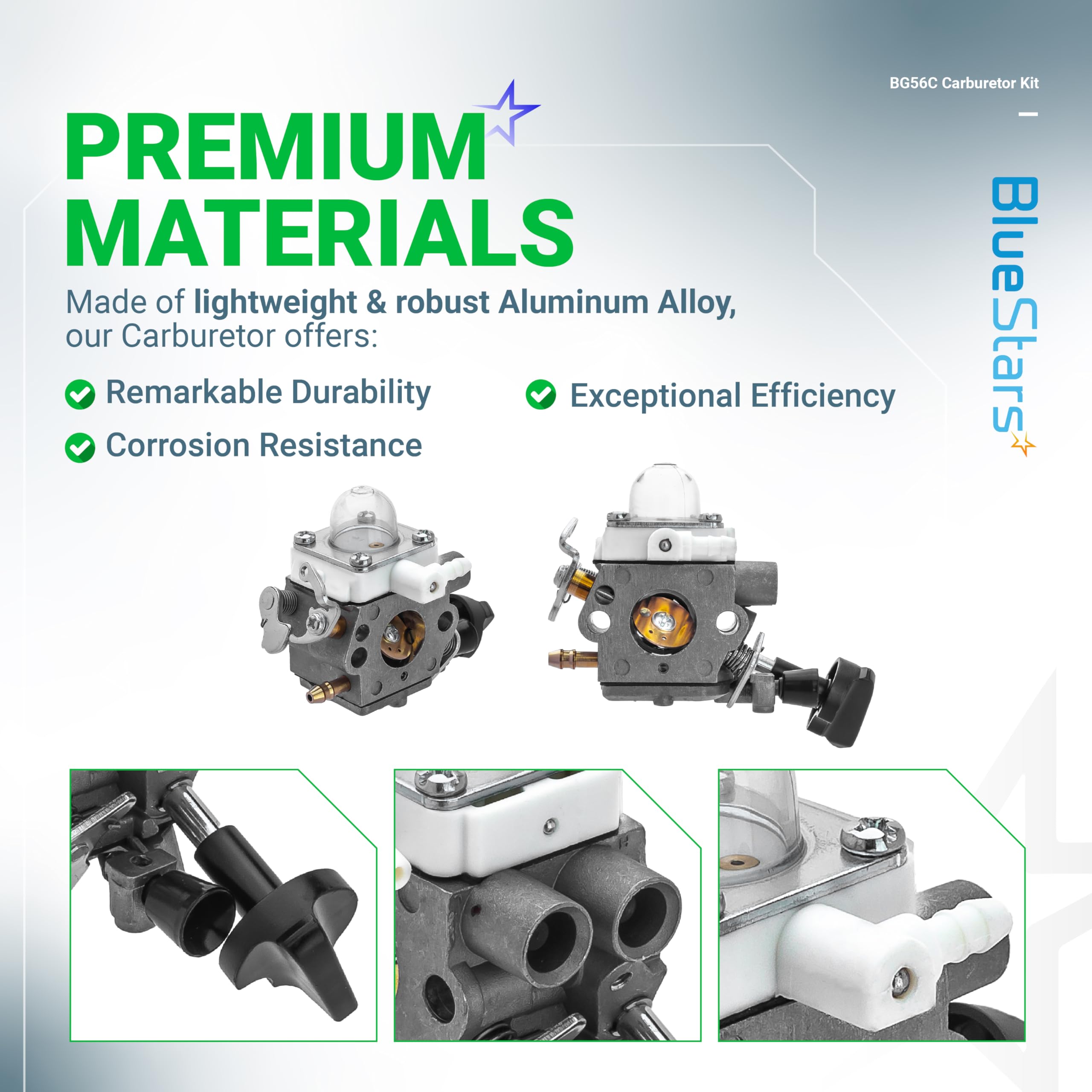 BlueStars primer bulb aids quick, dependable choke operation.