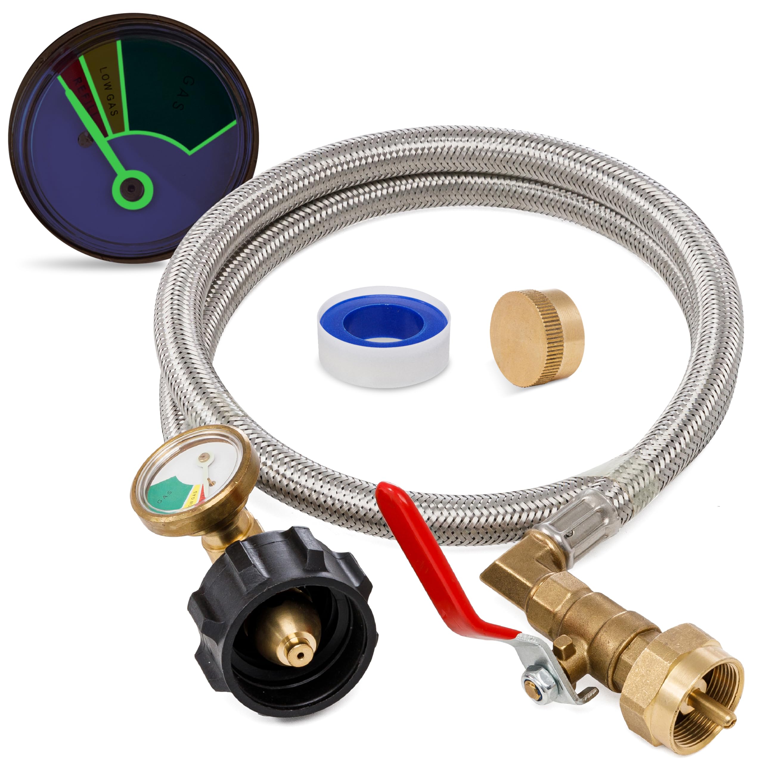BlueStars propane hose with gauge display for precise refills