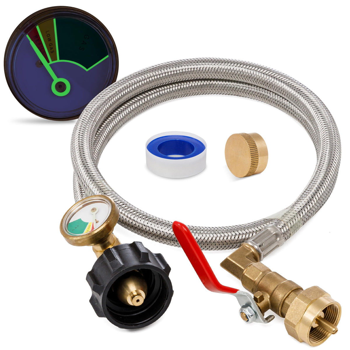 BlueStars propane hose with gauge display for precise refills