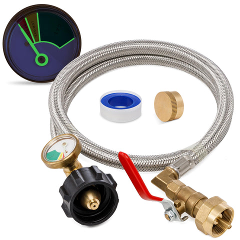 BlueStars propane hose with gauge display for precise refills
