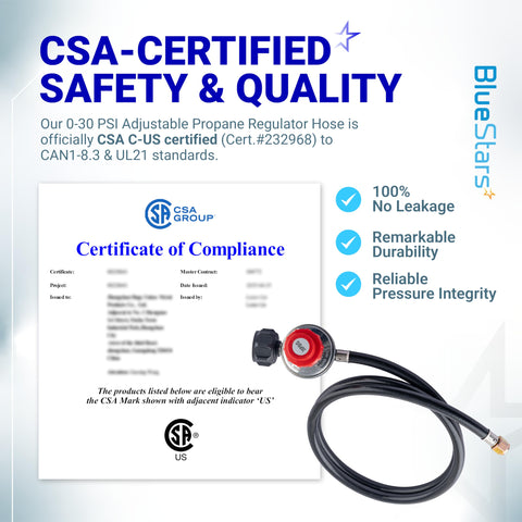 BlueStars QCC1/Type1 inlet connection ensures secure propane fuel flow.