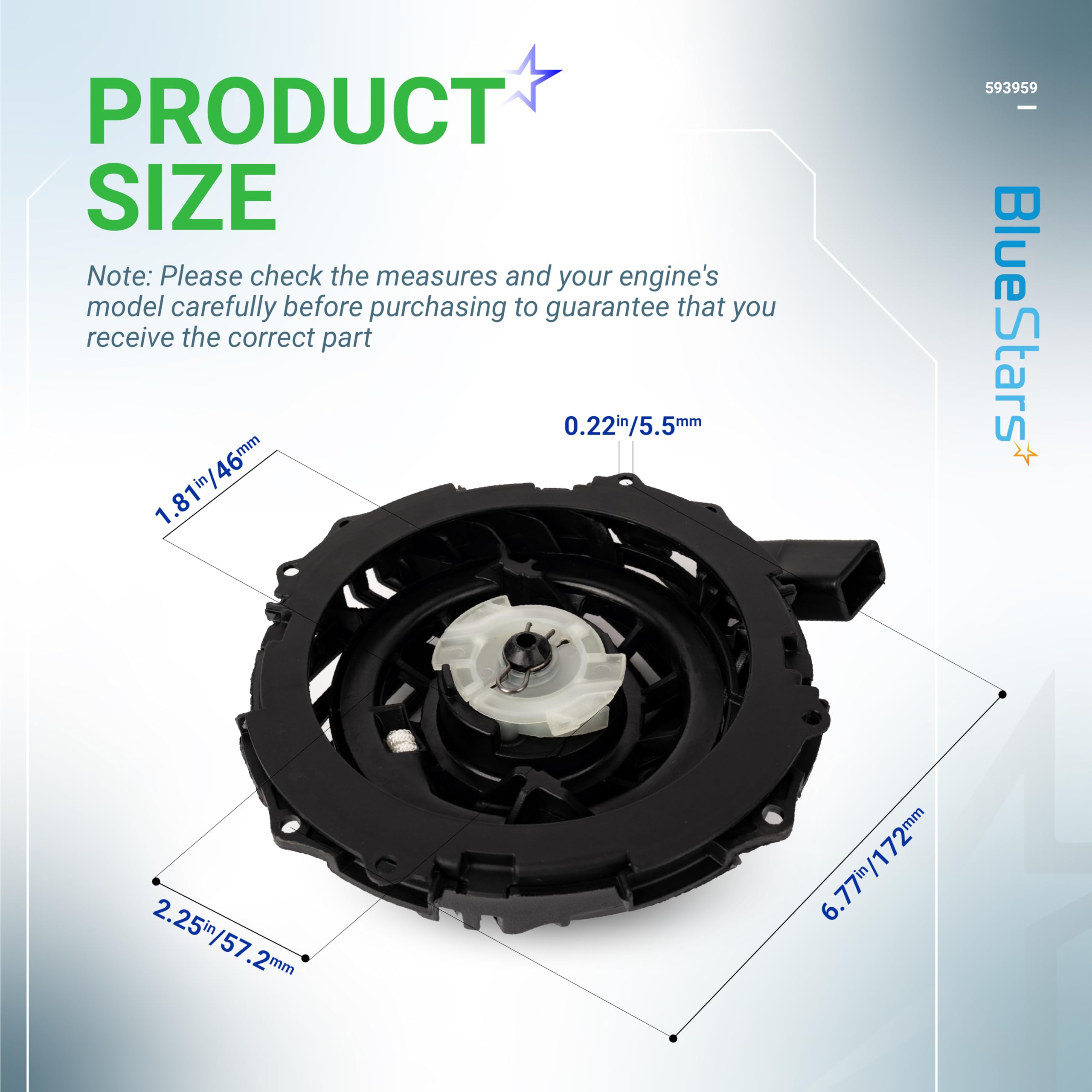 BlueStars recoil starter mount holes showcase precise spacing for quick, secure installation